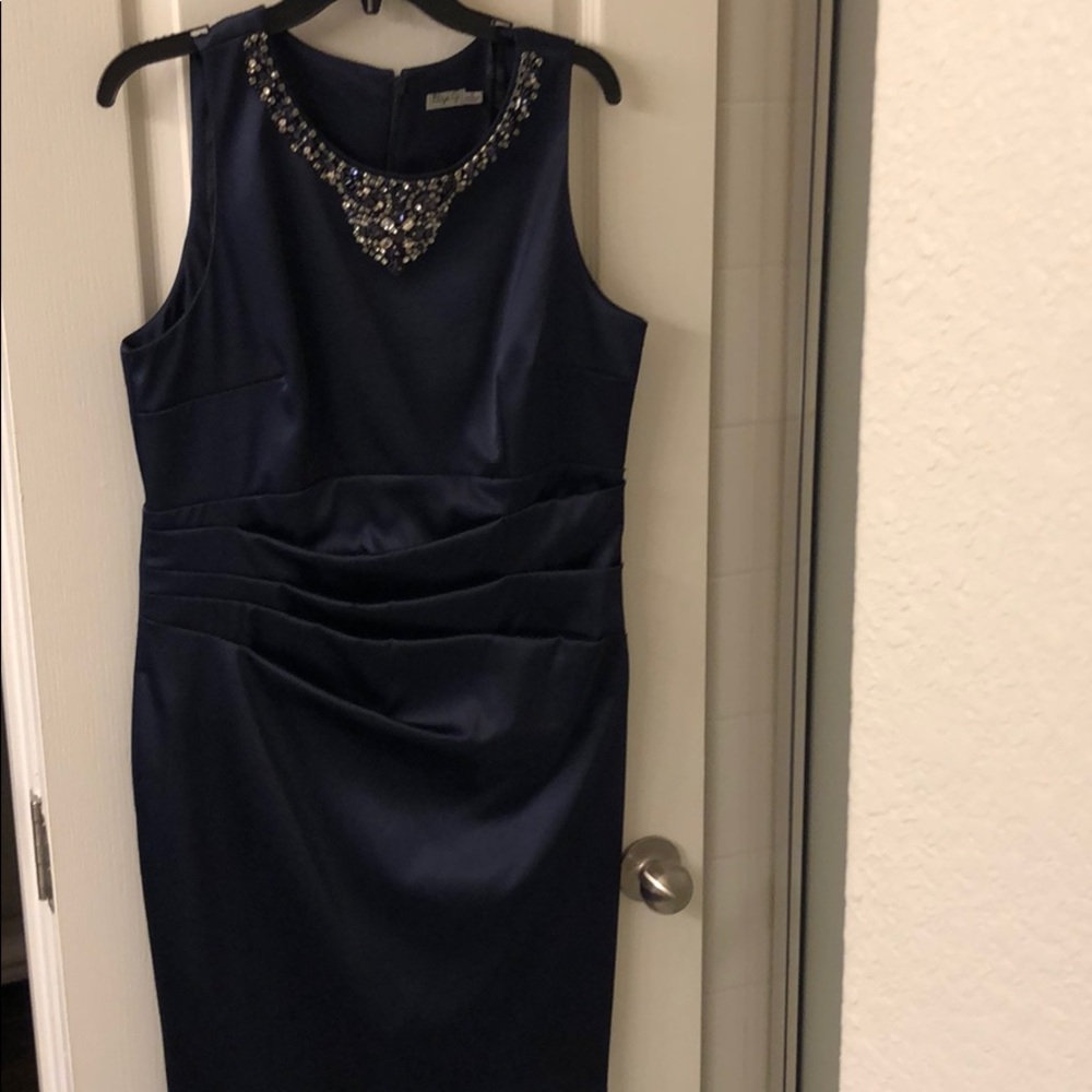 *NWT*Gorgeous Navy Satin Dress w\ beaded neckline